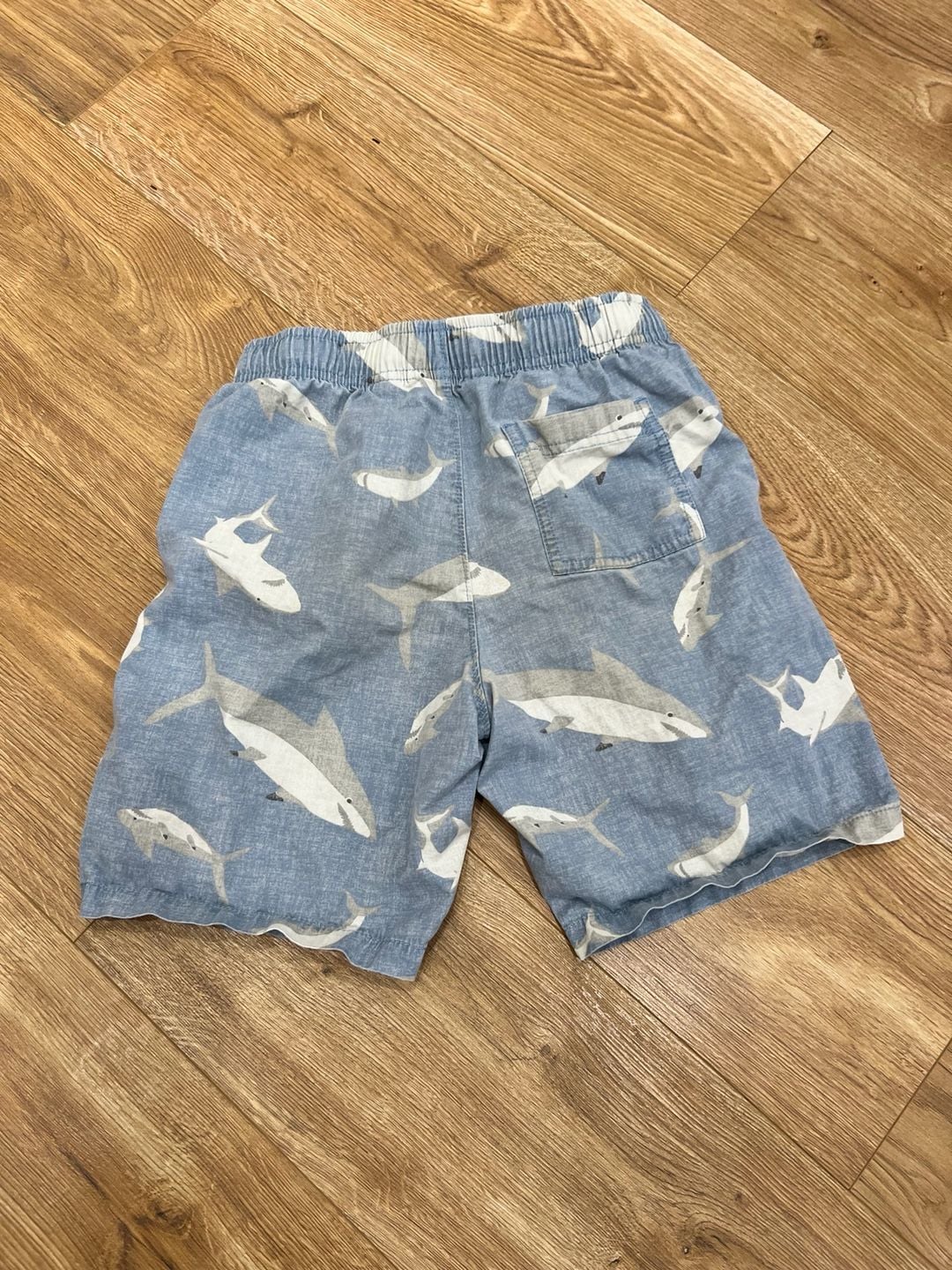 Lands' End Shark Print Shorts Size 10-12 Blue Cotton Pull-On 3