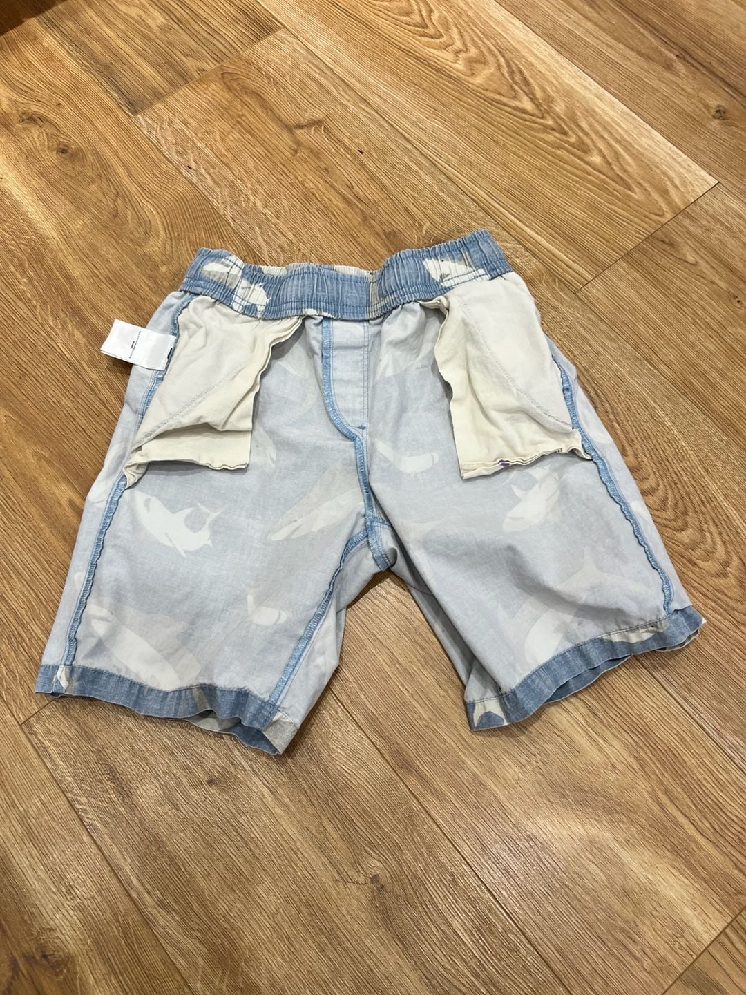 Lands' End Shark Print Shorts Size 10-12 Blue Cotton Pull-On 5