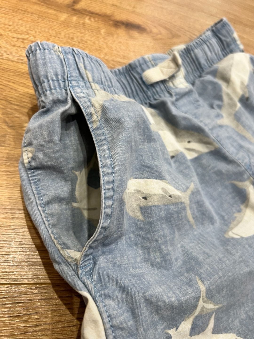 Lands' End Shark Print Shorts Size 10-12 Blue Cotton Pull-On 8