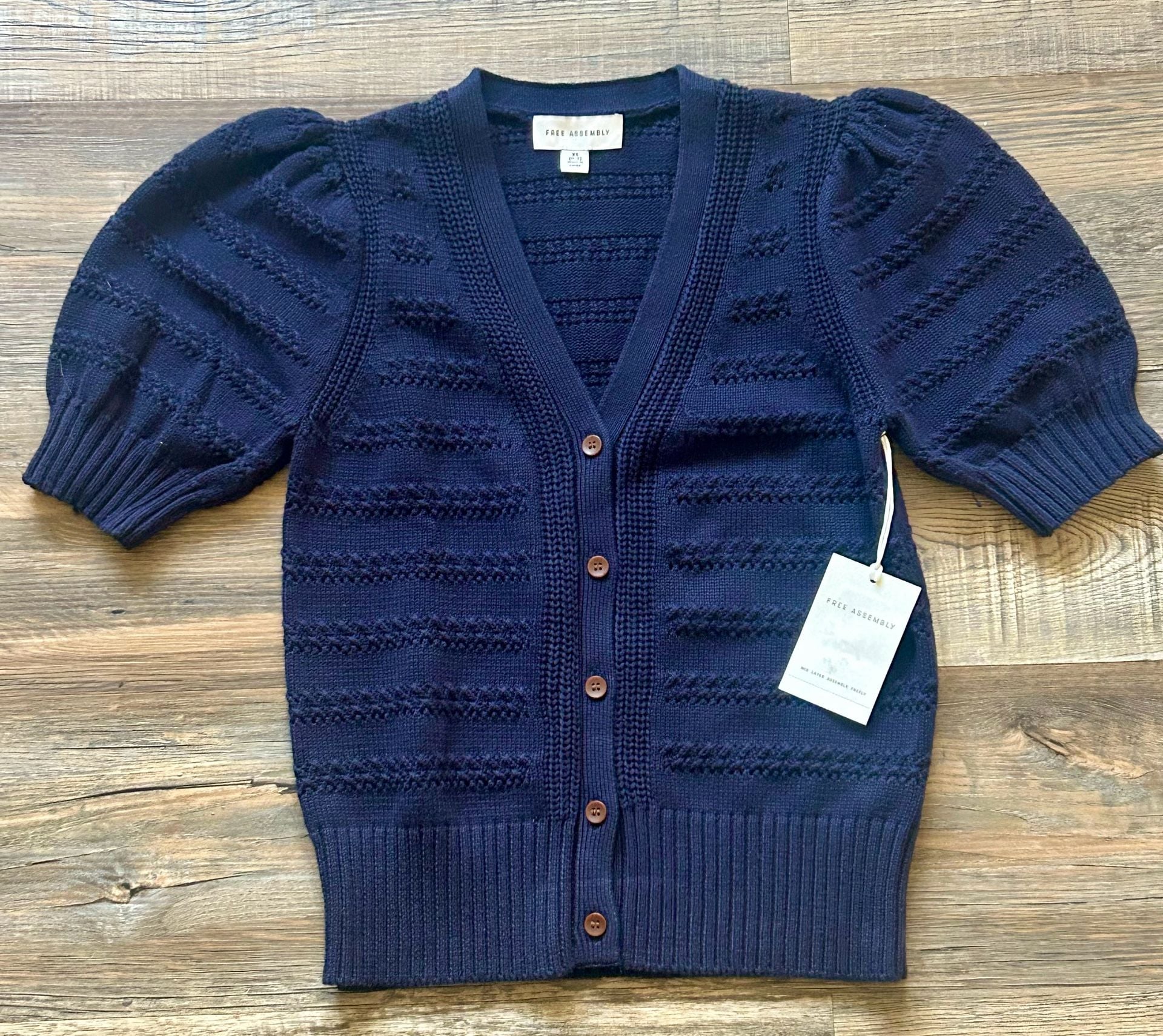 Free Assembly Puff Sleeve Cardigan Size XS Blue 2