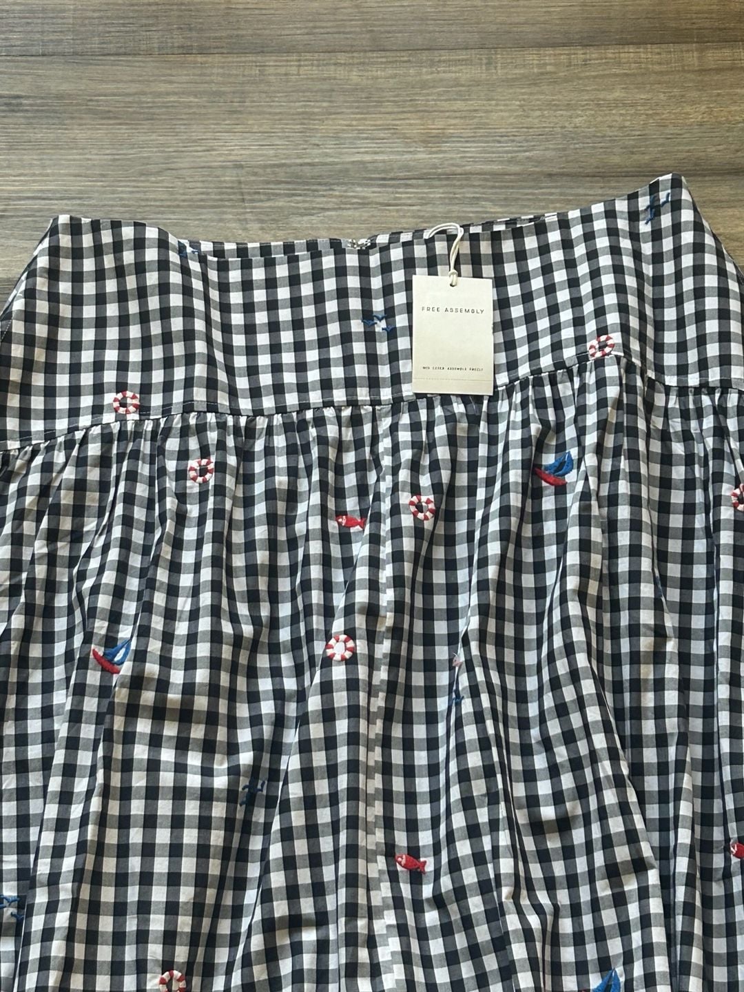 Free Assembly Embroidered Gingham Midi Skirt Size 16 Black White Nautical 3