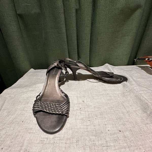 Banana Republic Metallic Silver Braided Strap Slingback Heel Sandals