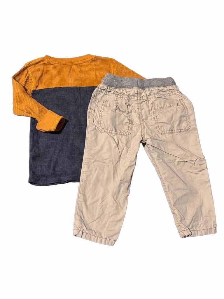 Boys Long Sleeve Colorblock Thermal Top - BROWN 18M 4