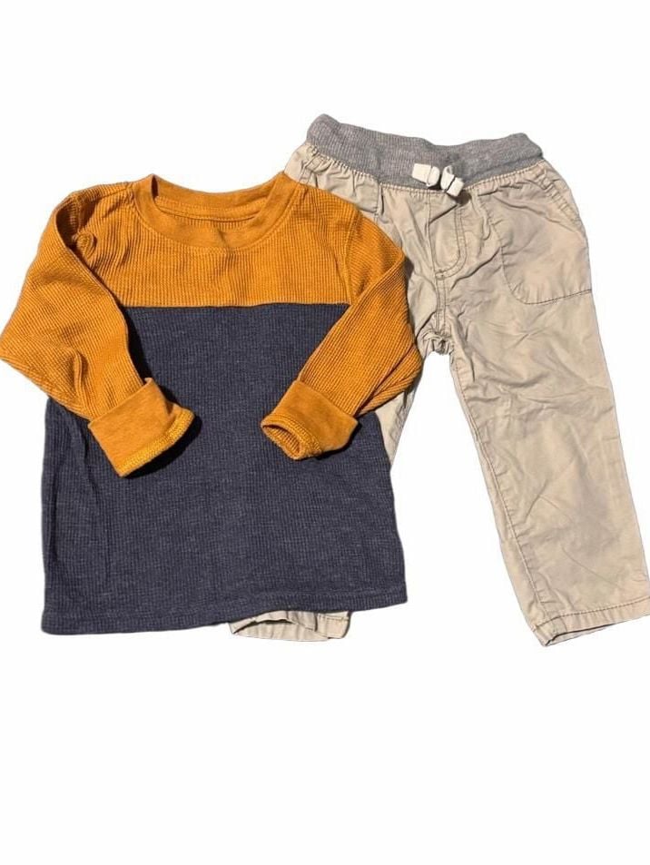 Boys Long Sleeve Colorblock Thermal Top - BROWN 18M 3