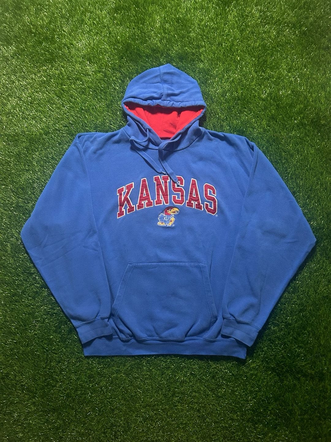 Old Varsity Brand Kansas Jayhawks Hoodie Blue Red Varsity Style Pullover 2