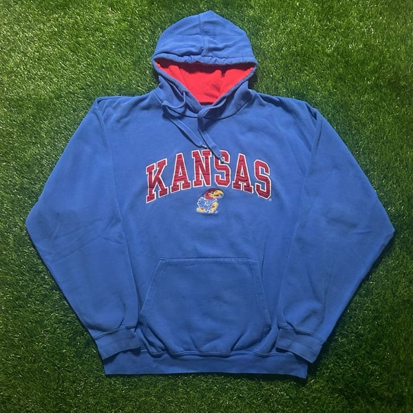 Old Varsity Brand Kansas Jayhawks Hoodie Blue Red Varsity Style Pullover
