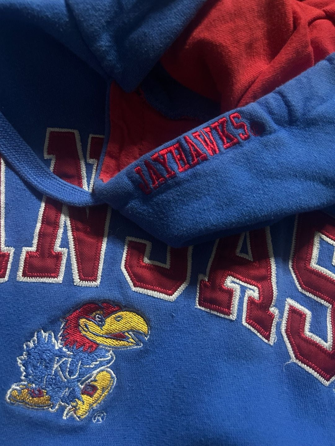 Old Varsity Brand Kansas Jayhawks Hoodie Blue Red Varsity Style Pullover 5