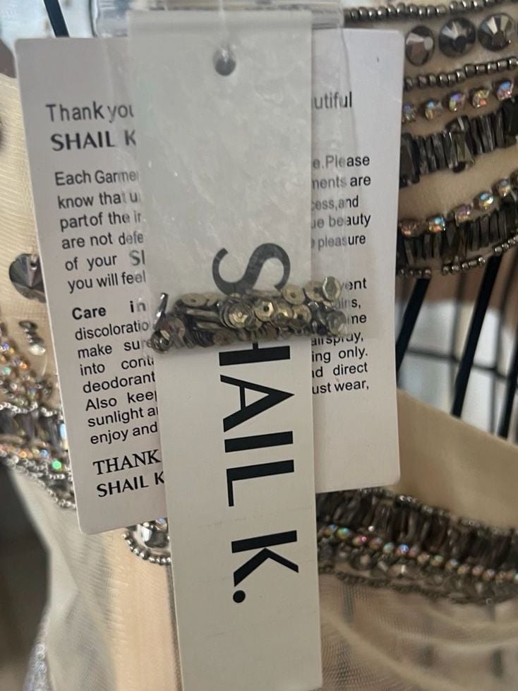Shail K 1135 Dress Gown Ivory Beaded Illusion Bodice High Slit NWT Size: 6 NWT 6