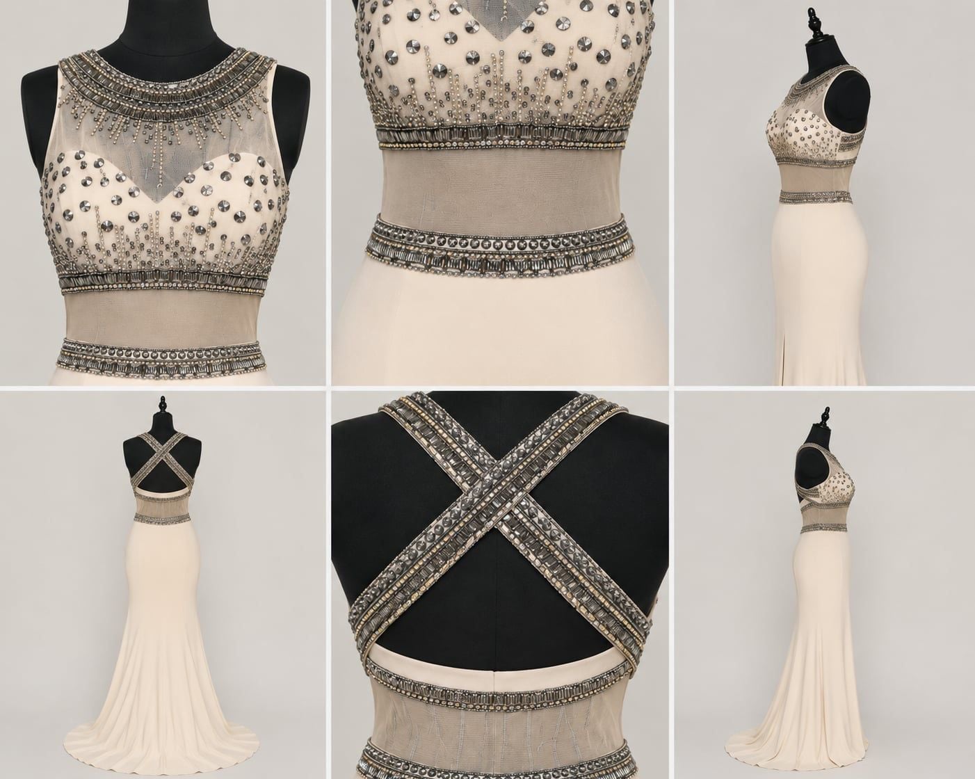 Shail K 1135 Dress Gown Ivory Beaded Illusion Bodice High Slit NWT Size: 6 NWT 4