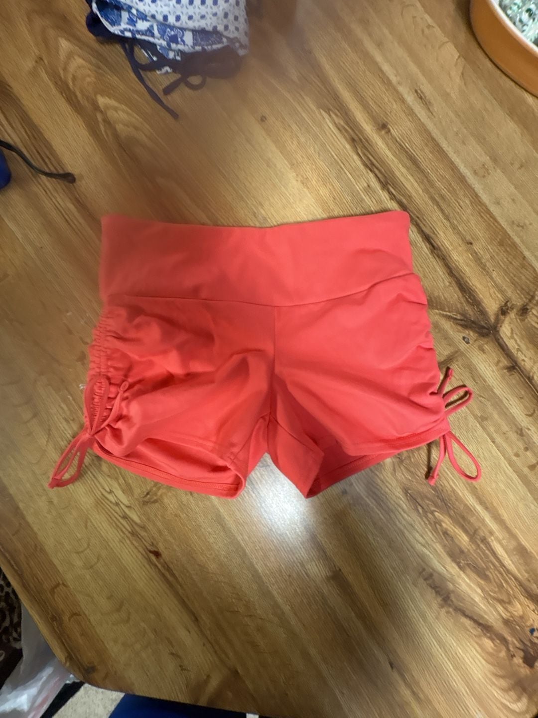 No Boundaries Side Cinched Shorts Size M 8-10 Coral Pink Ruched Drawstring 2
