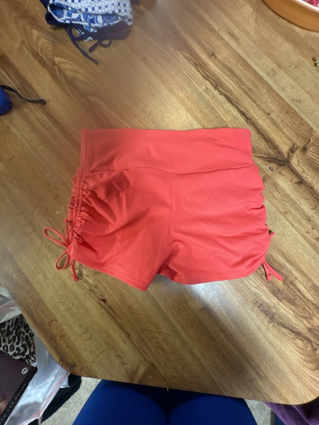No Boundaries Side Cinched Shorts Size M 8-10 Coral Pink Ruched Drawstring 4