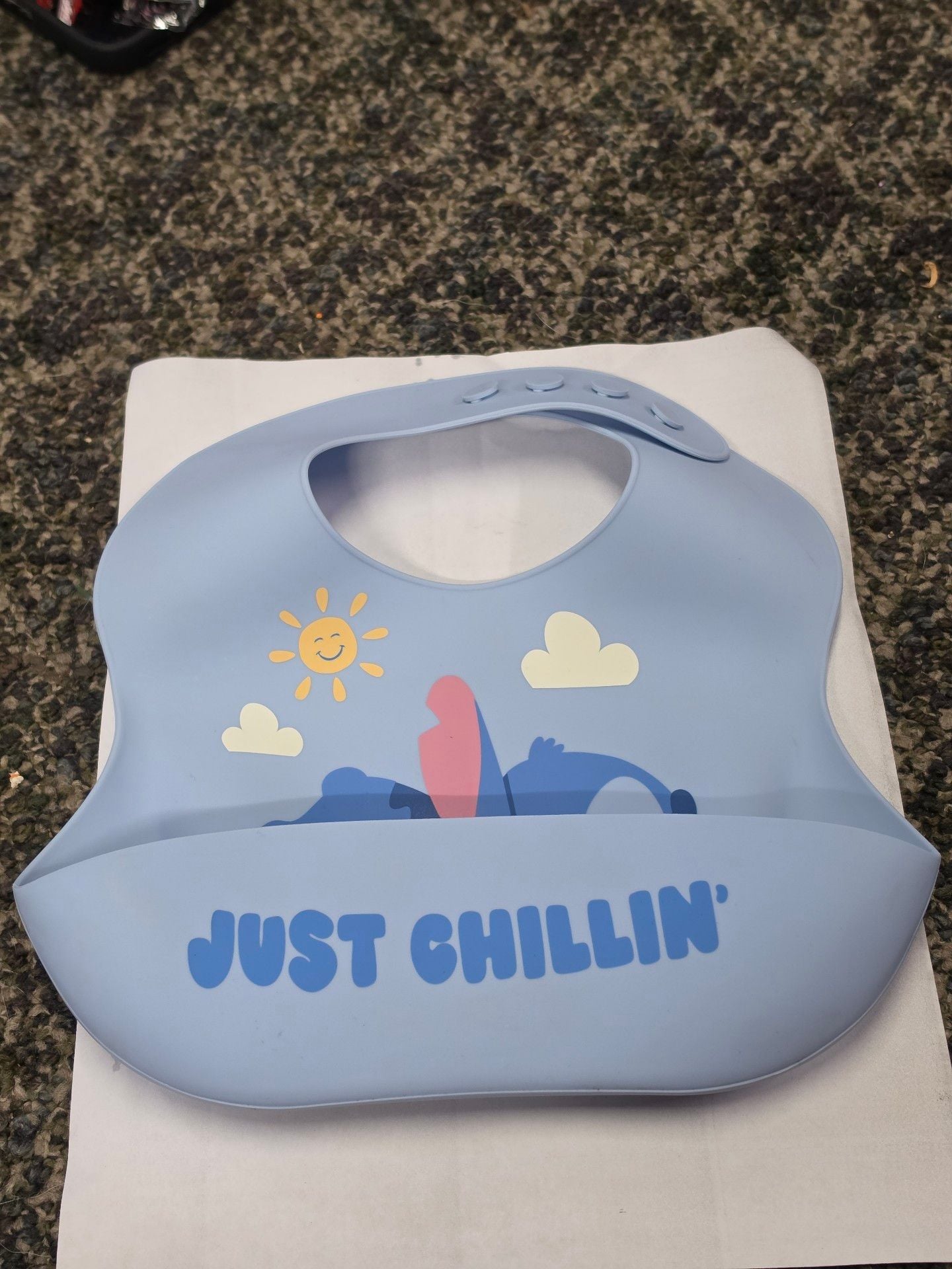 Disney Stitch Silicone Baby Bib Just Chillin Blue 1