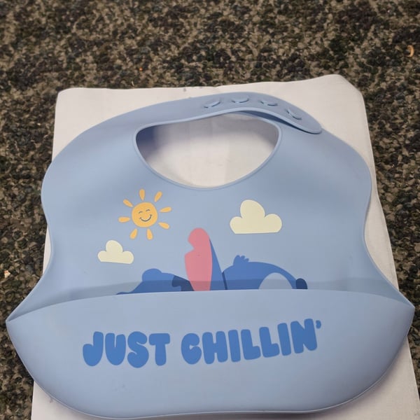 Disney Stitch Silicone Baby Bib Just Chillin Blue