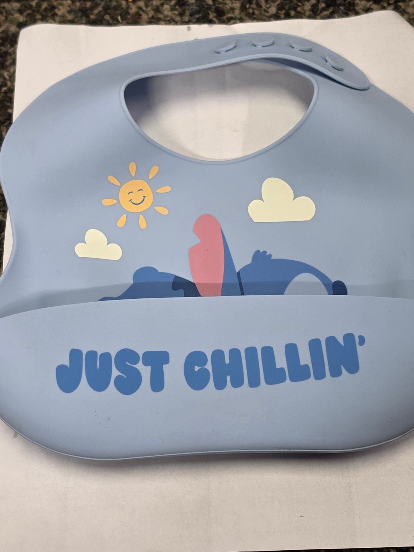 Disney Stitch Silicone Baby Bib Just Chillin Blue 2