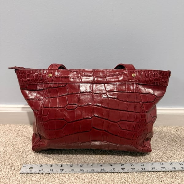 Lauren Ralph Lauren Burgundy Crocodile Embossed Bag
