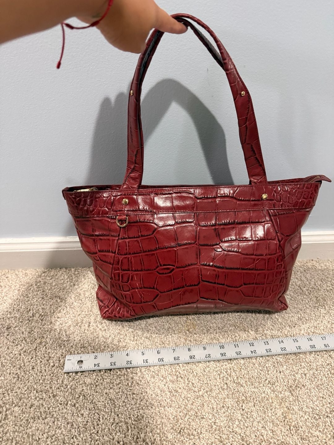 Lauren Ralph Lauren Burgundy Crocodile Embossed Bag 3