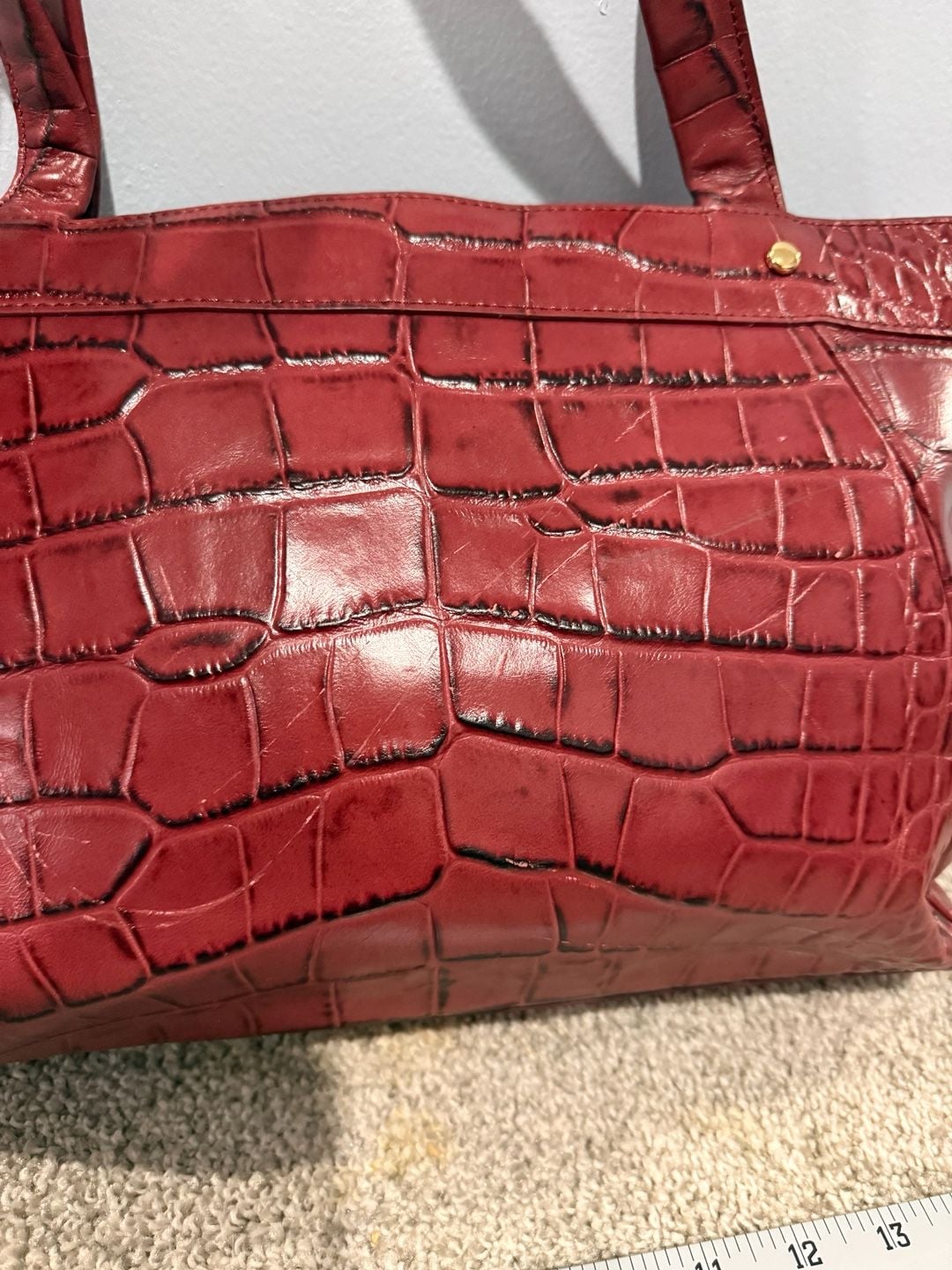 Lauren Ralph Lauren Burgundy Crocodile Embossed Bag 4