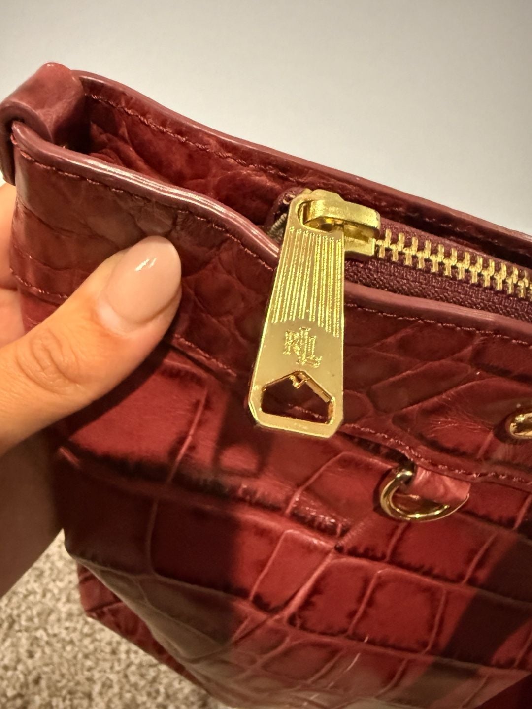 Lauren Ralph Lauren Burgundy Crocodile Embossed Bag 5