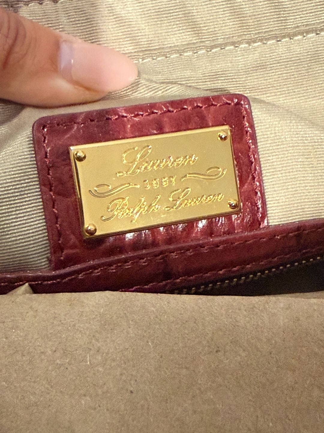 Lauren Ralph Lauren Burgundy Crocodile Embossed Bag 6