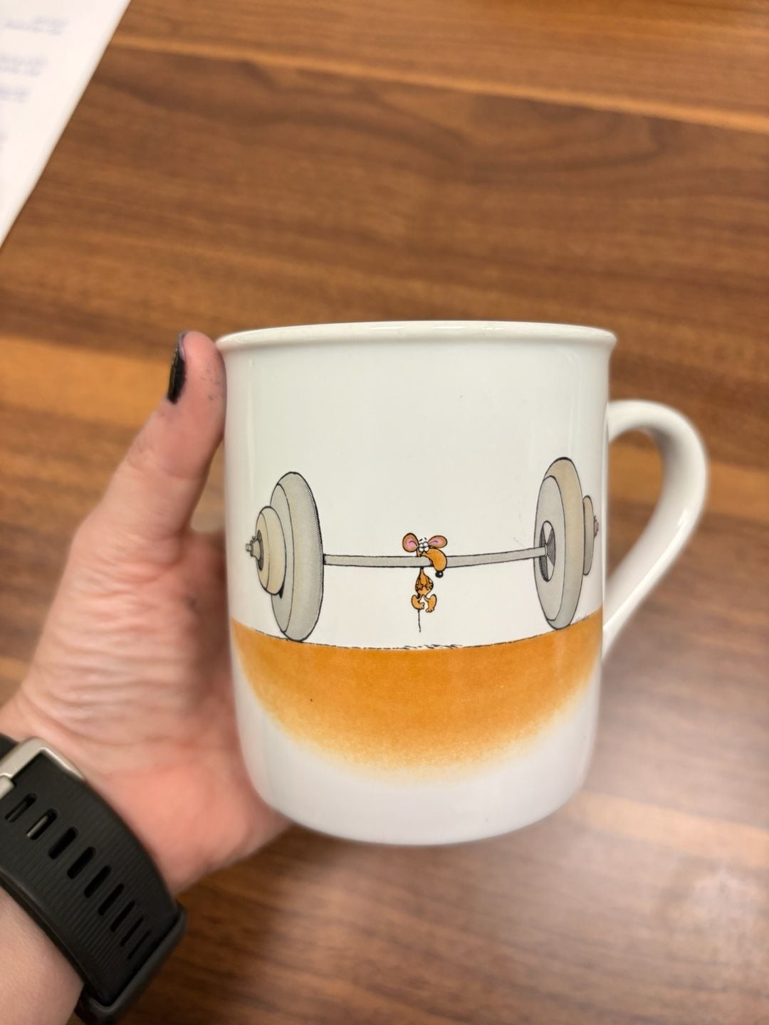 Vintage 1985 Hallmark Rim Shots Give Me Strength Mouse Weightlifting Mug 2