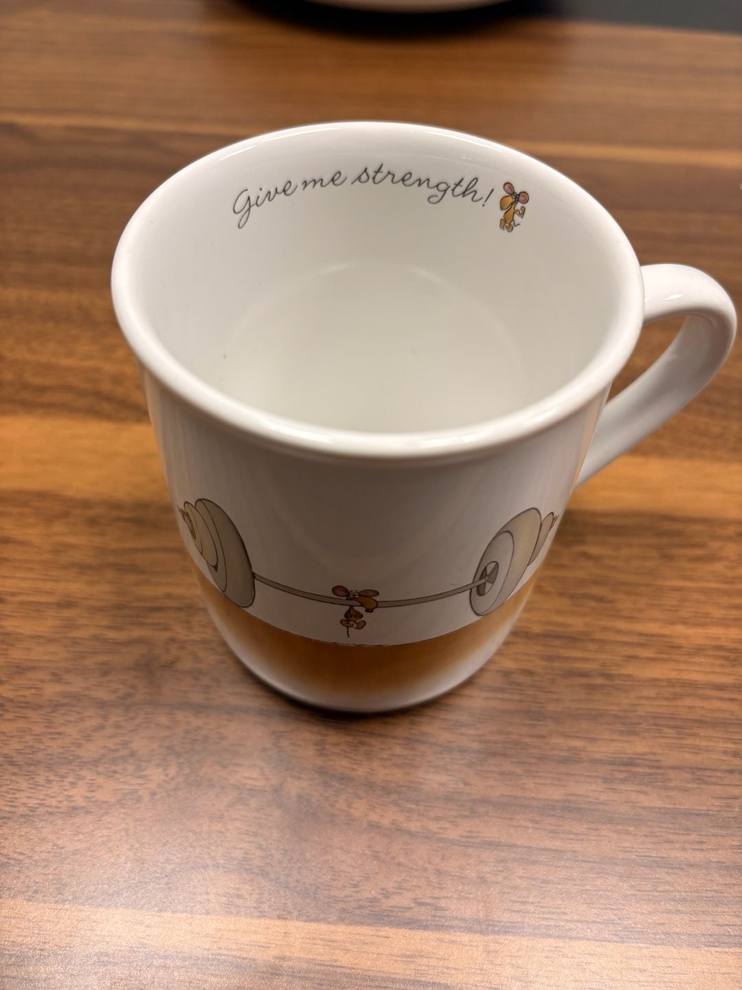 Vintage 1985 Hallmark Rim Shots Give Me Strength Mouse Weightlifting Mug 4