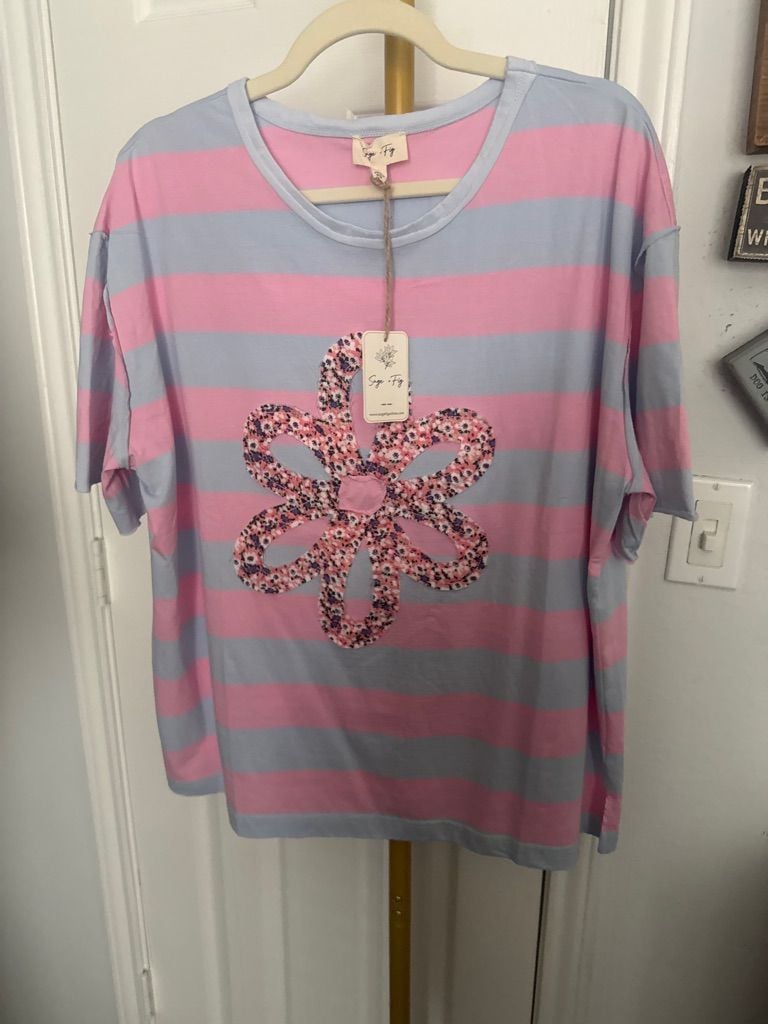 Sage + Fig Striped Floral Applique T-Shirt 2