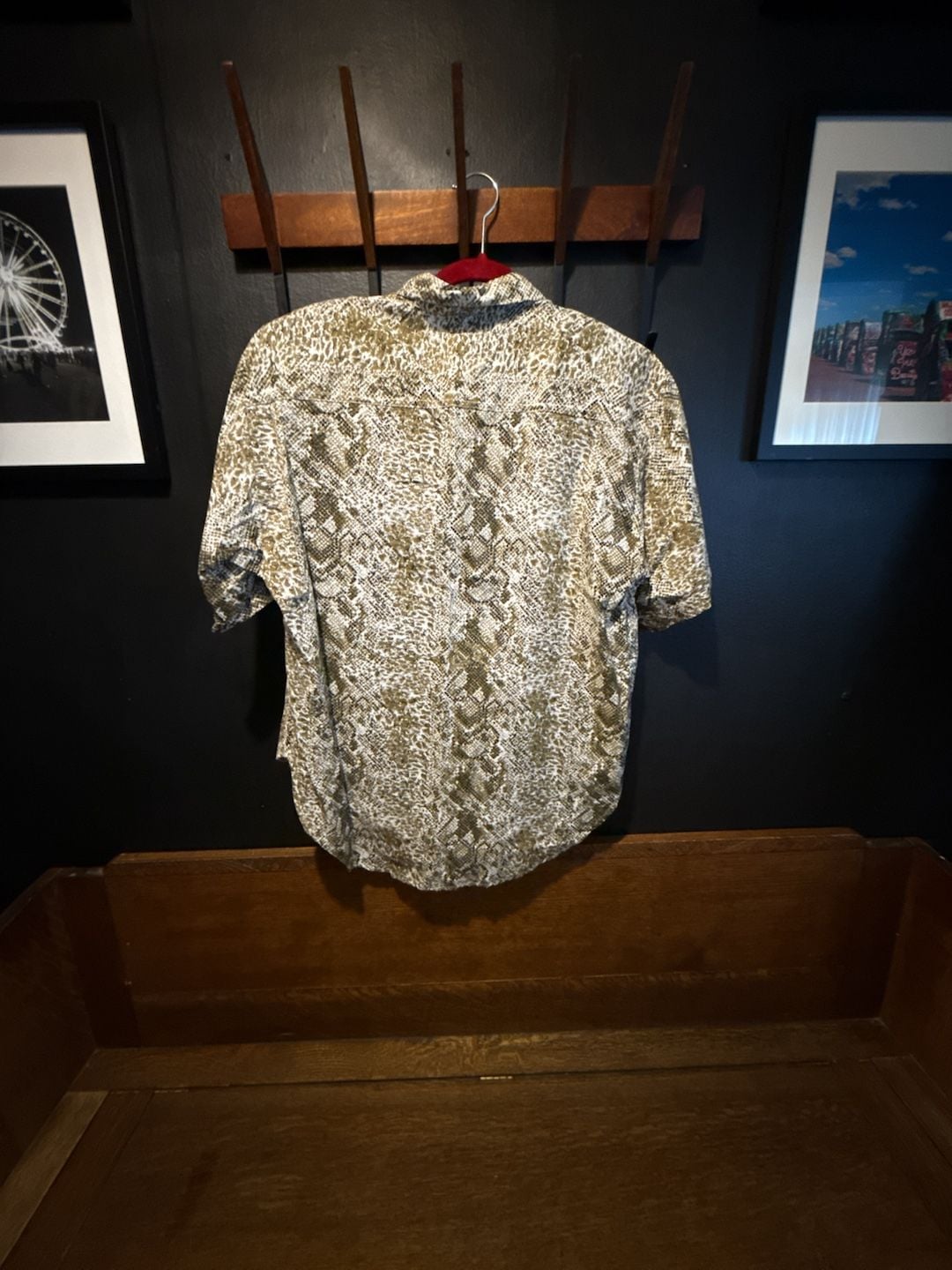 80’s Vintage Andrew Sport Button Down Shirt Size M Snake Print Short Sleeve 7