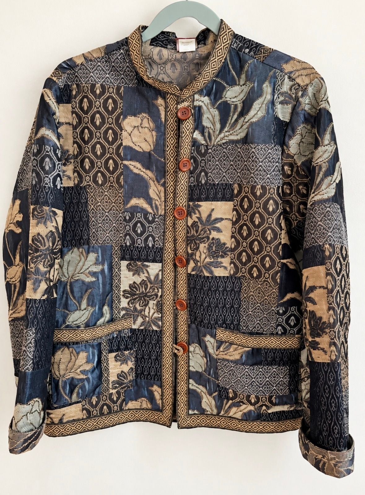 Vintage 90s Tudor Court Haband Tapestry Patchwork Floral Jacket L 2