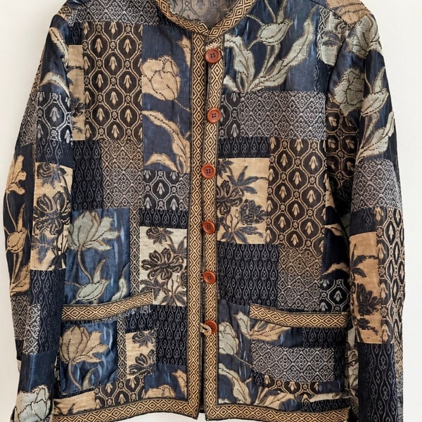 Vintage 90s Tudor Court Haband Tapestry Patchwork Floral Jacket L