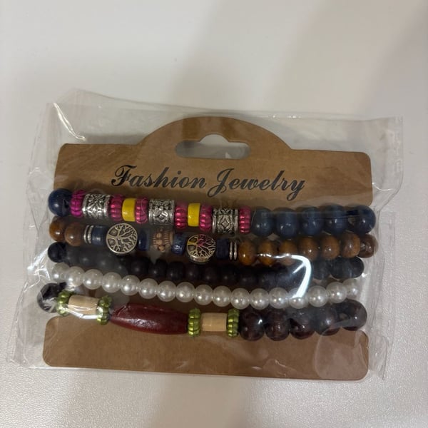 Fashion Jewelry Bohemian Wooden Beaded Bracelet Set 5 Pack