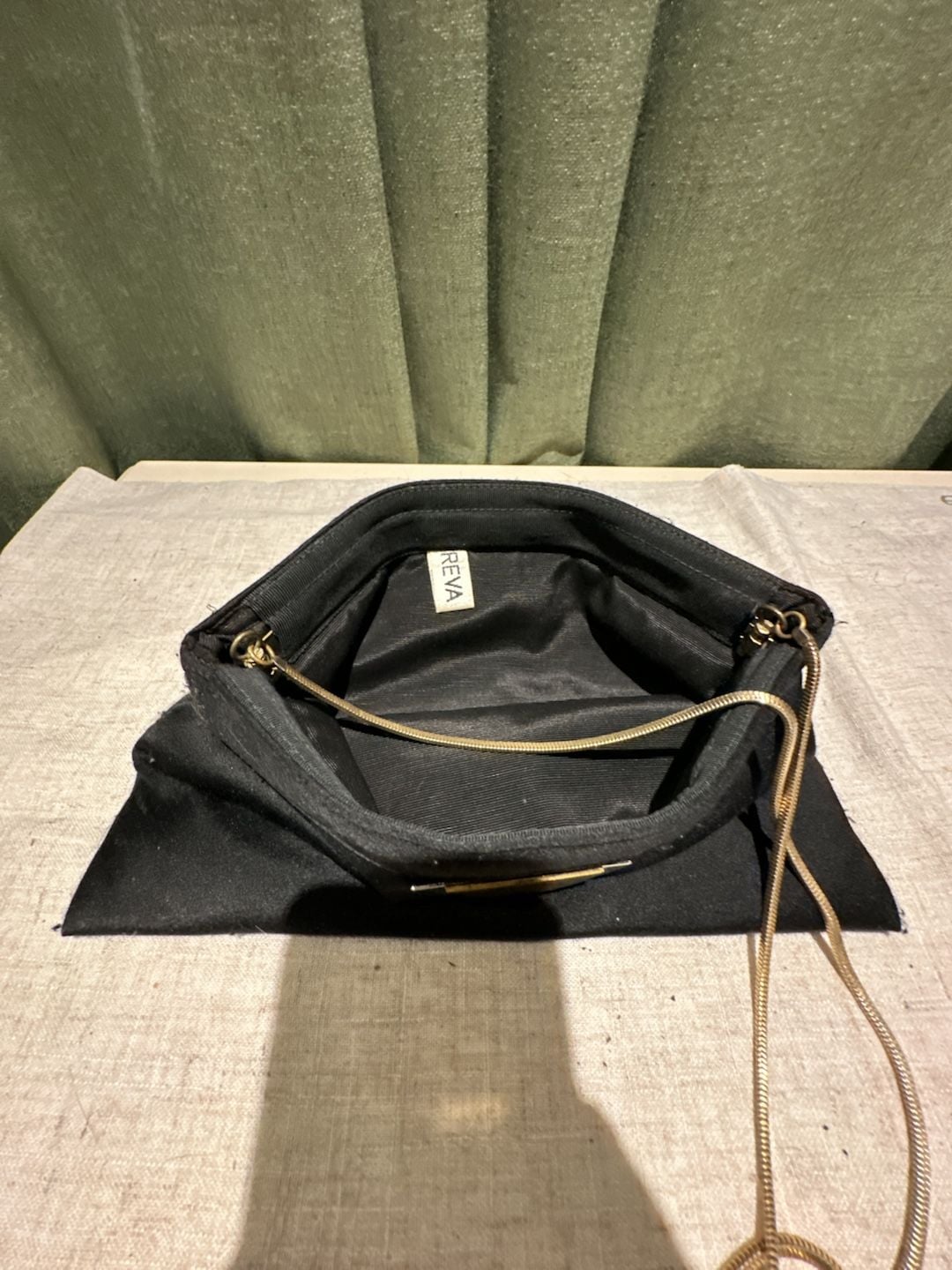 Reva Black Satin Clutch With Chain Strap 2