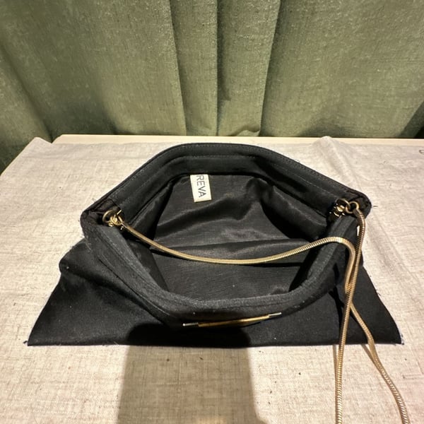 Reva Black Satin Clutch With Chain Strap