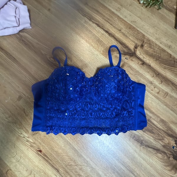 Windsor DS4017 Corset Top Size XL Blue Lace Sequin Bustier