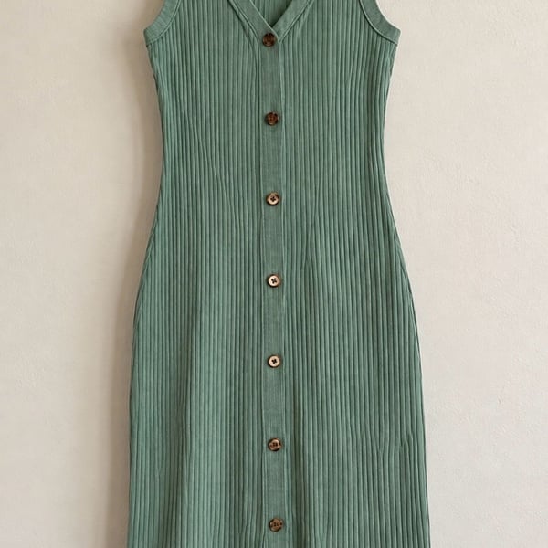 Threads 4 Thought Micah Organic Rib Tank Midi Dress Size M Teal Green Button Front