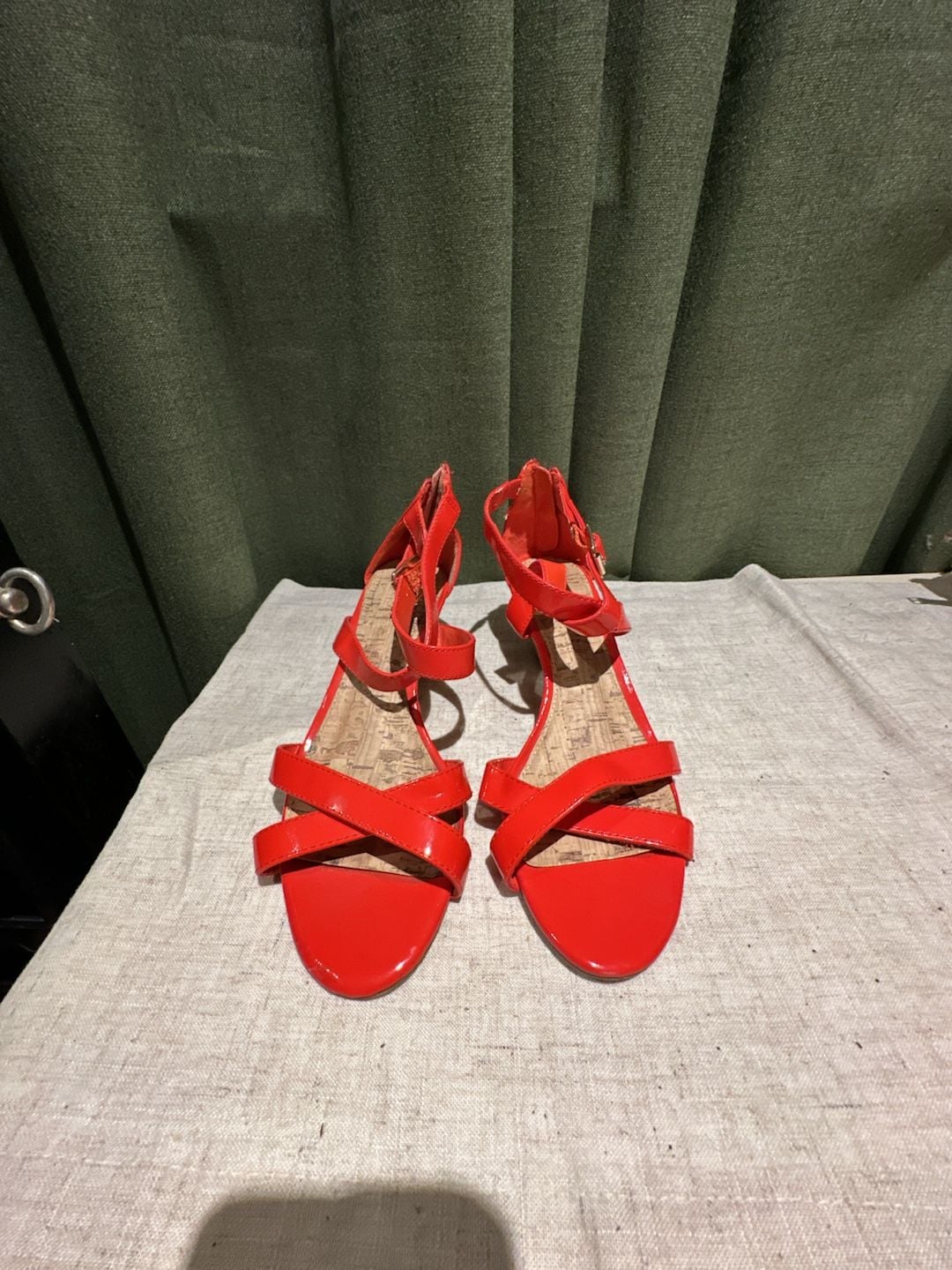 Merona Wedge Sandals Red Patent Leather Strappy 2