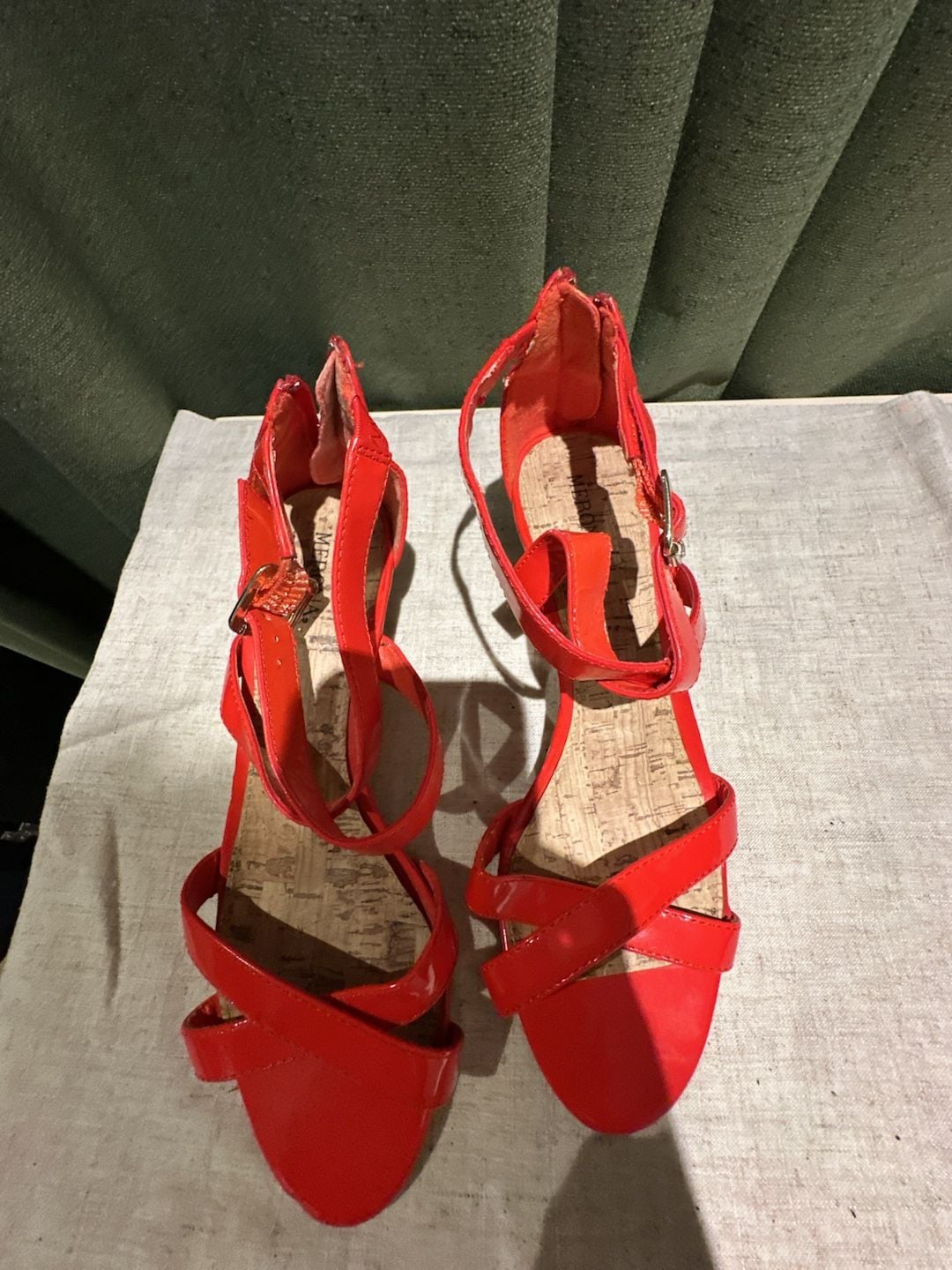 Merona Wedge Sandals Red Patent Leather Strappy 3