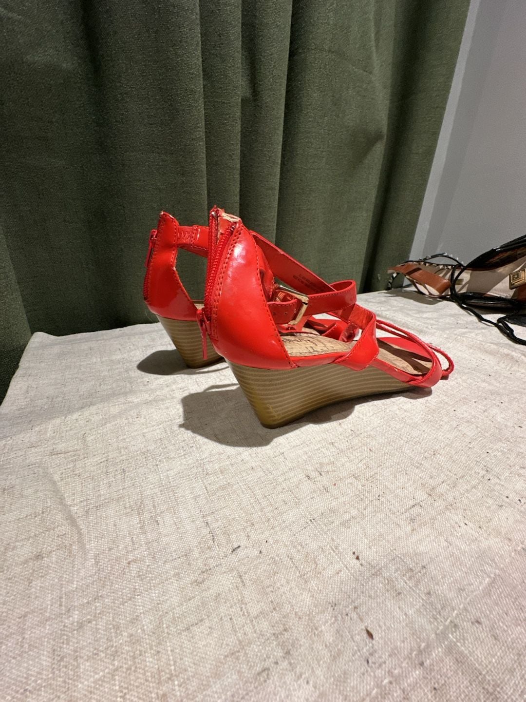 Merona Wedge Sandals Red Patent Leather Strappy 4