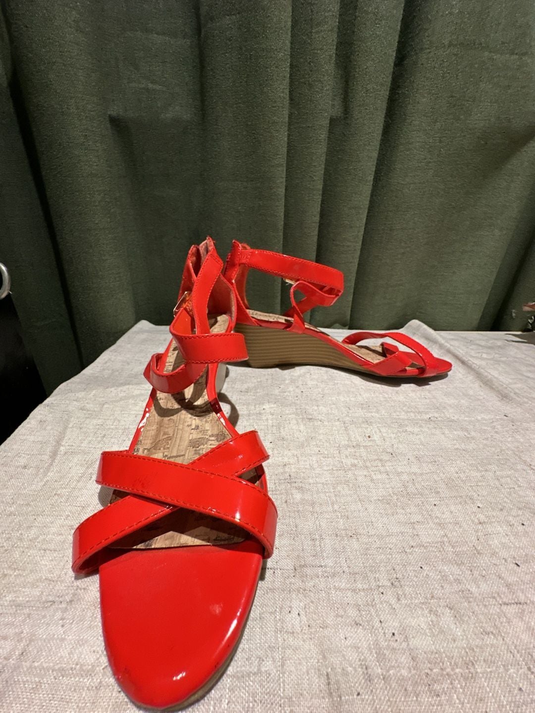 Merona Wedge Sandals Red Patent Leather Strappy 5