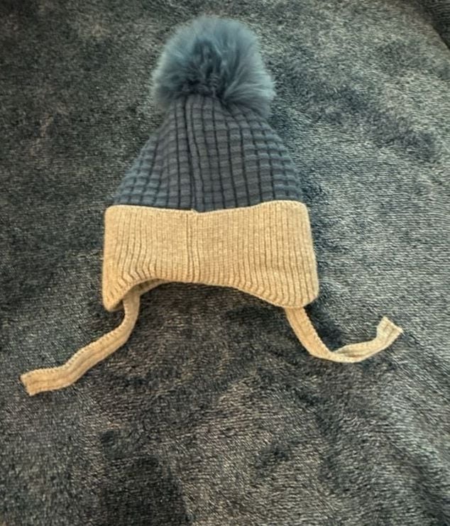 Unbranded Baby Bear Earflap Beanie Hat Blue Knit Pom Pom 3