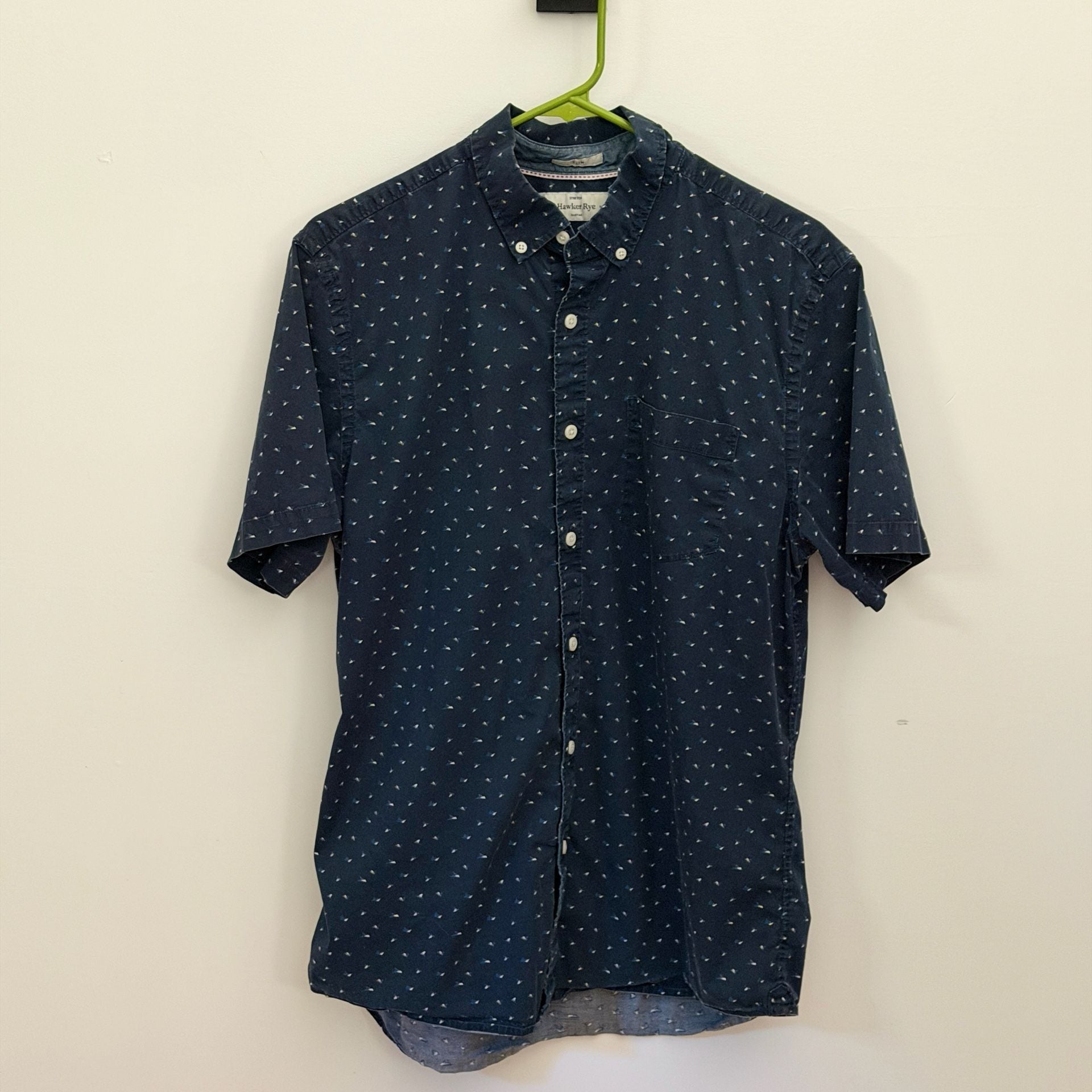 Hawker Rye Short Sleeve Button Down Shirt Navy Blue Print 2