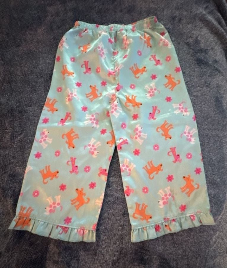 Carter's Pajama Pants Size 3T Teal Dog Flower Print Satin 2