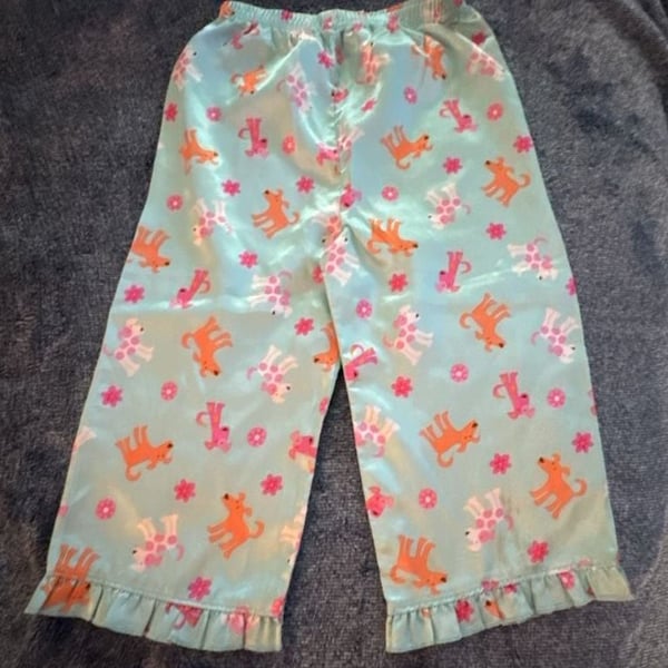 Carter's Pajama Pants Size 3T Teal Dog Flower Print Satin