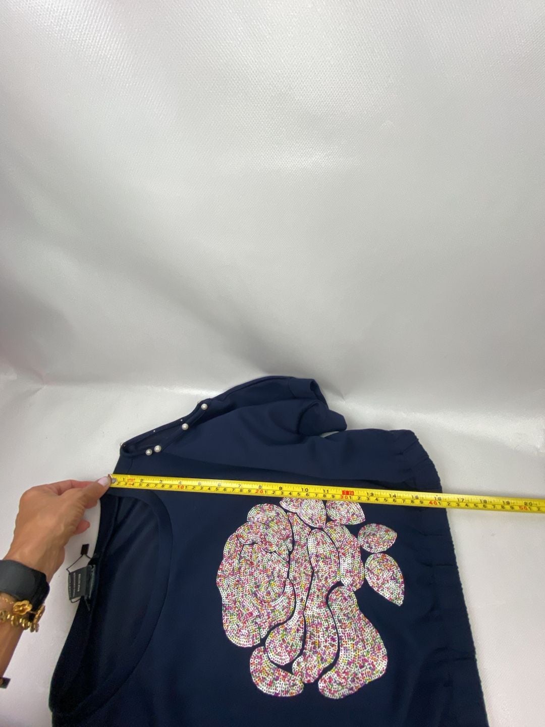 Gracia Navy Blue Floral Rose Sequiened Crop Top Short Sleeve  9