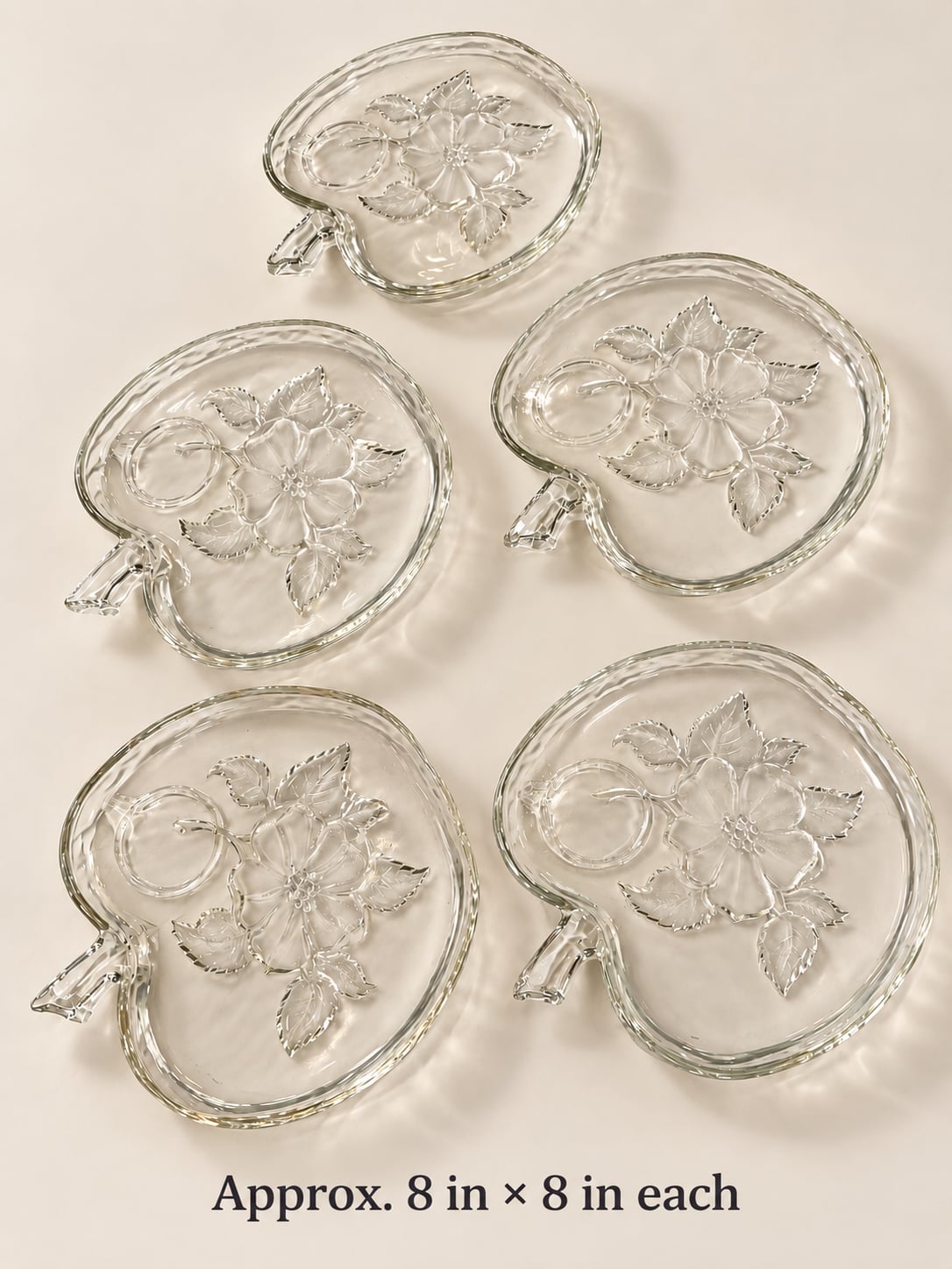 VTG Hazel Atlas Glass Snack Plates Dishes Orchard Apple Shaped Blossom Set Of 5 2