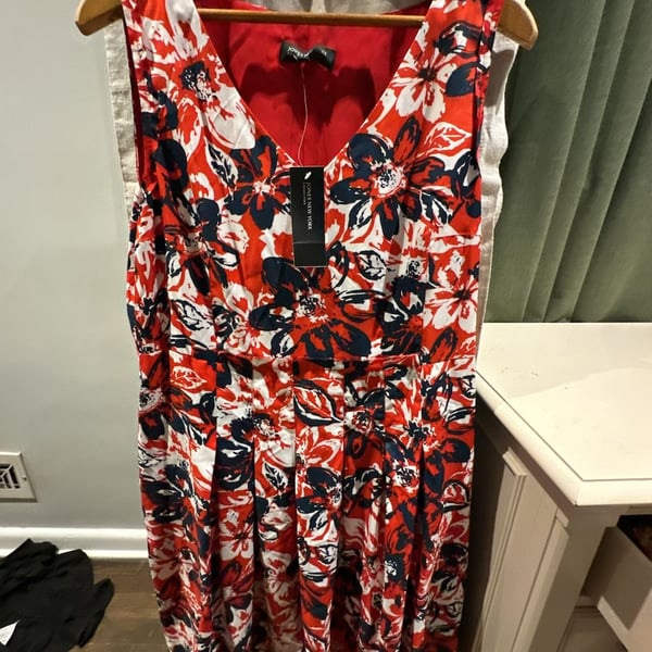 Jones New York Floral Fit & Flare Dress Red Blue White