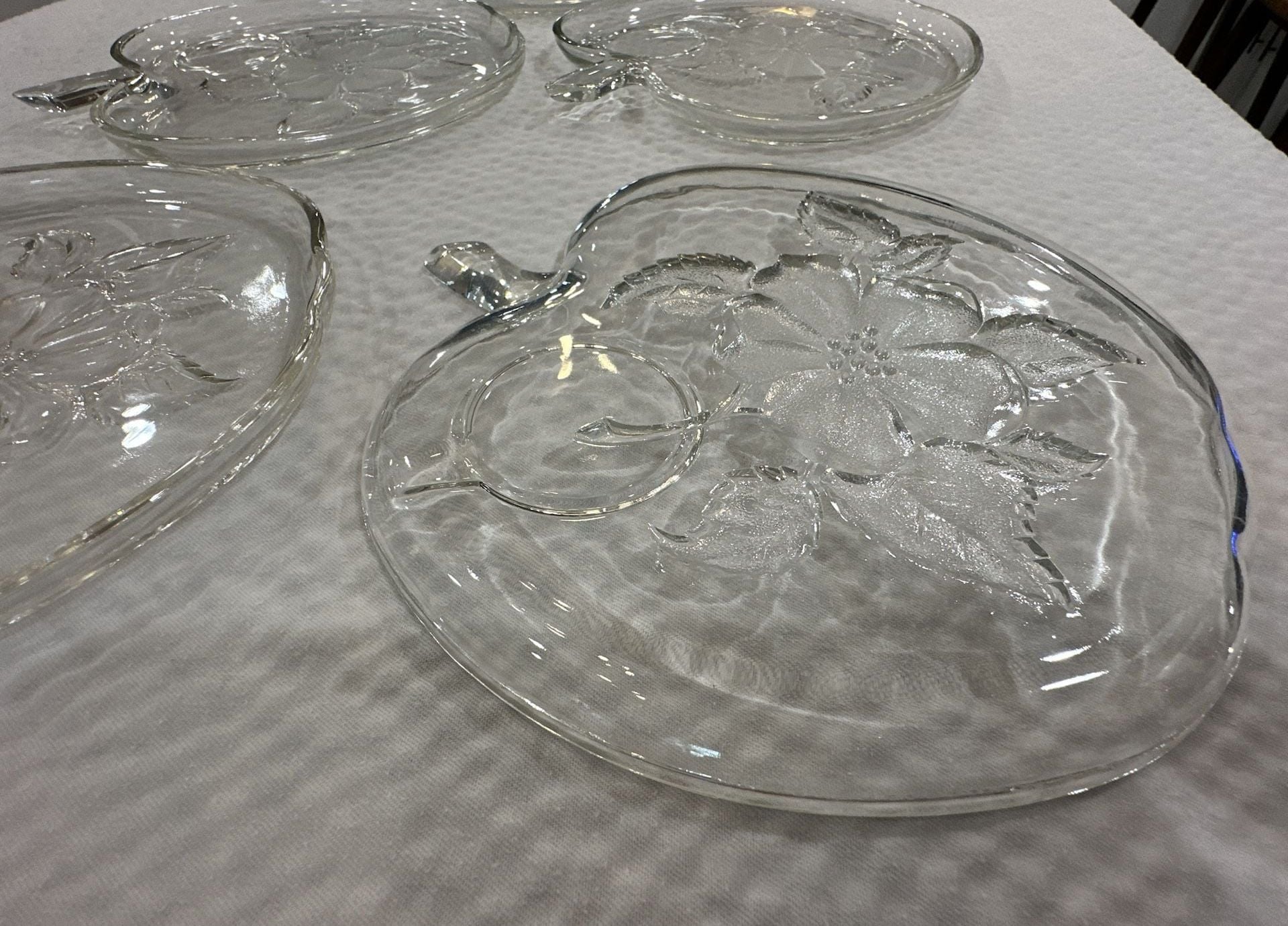 VTG Hazel Atlas Glass Snack Plates Dishes Orchard Apple Shaped Blossom Set Of 5 5