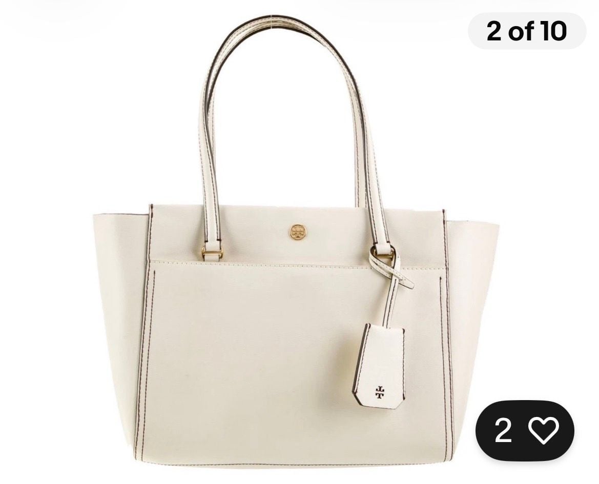 Tory Burch Parker Leather Tote Handbag Off-White 2