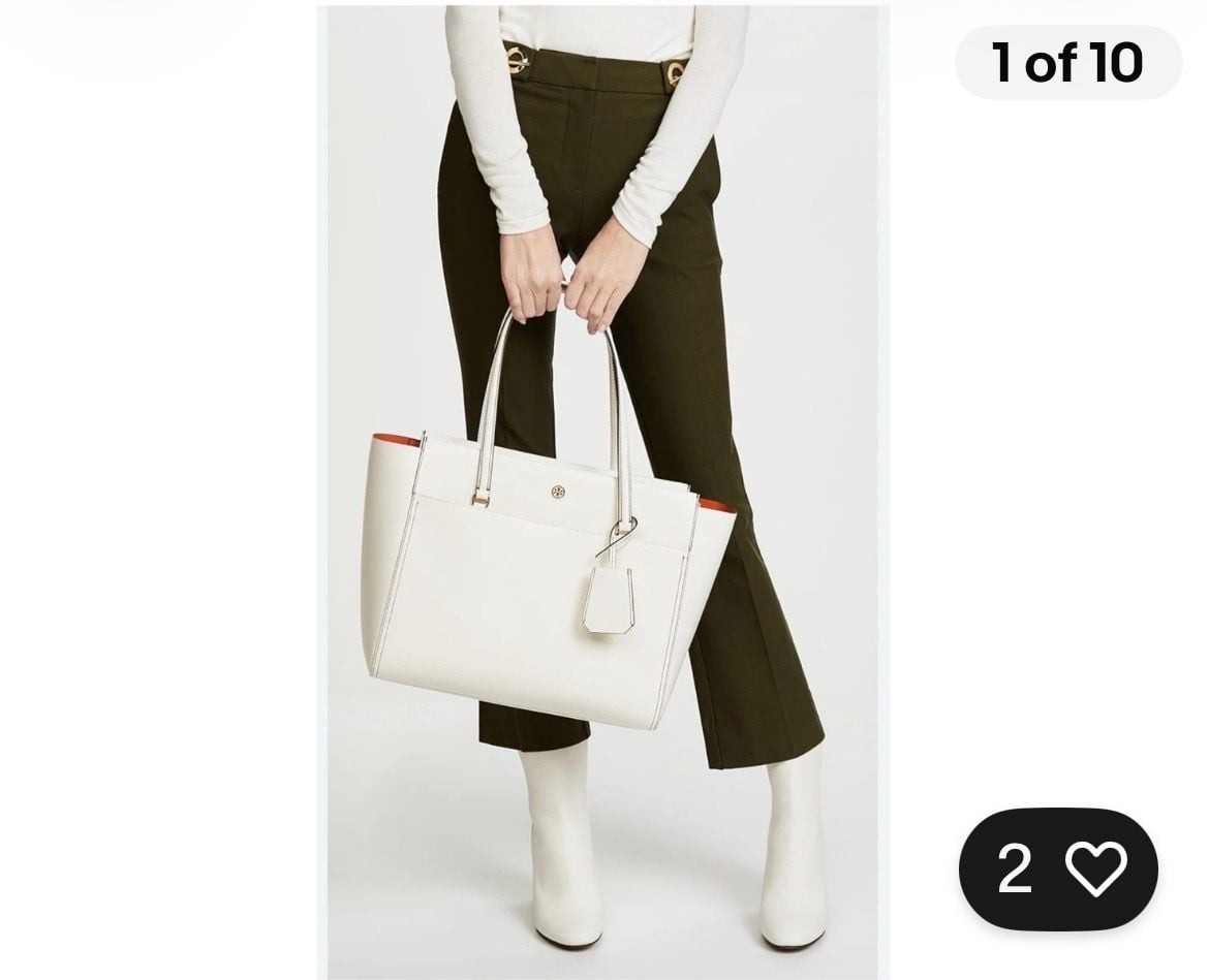 Tory Burch Parker Leather Tote Handbag Off-White 5