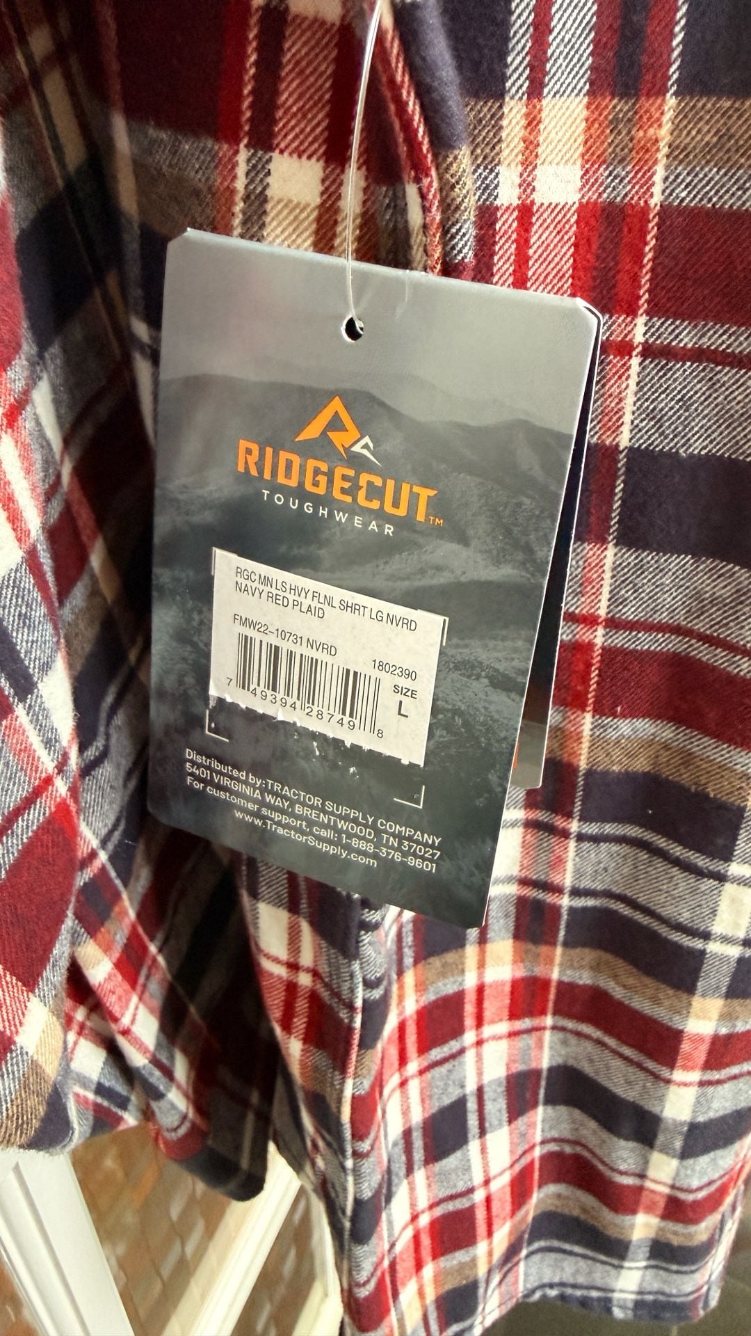 Ridgecut Toughwear Heavyweight Flannel Shirt Size L Navy Red Plaid NWT 6