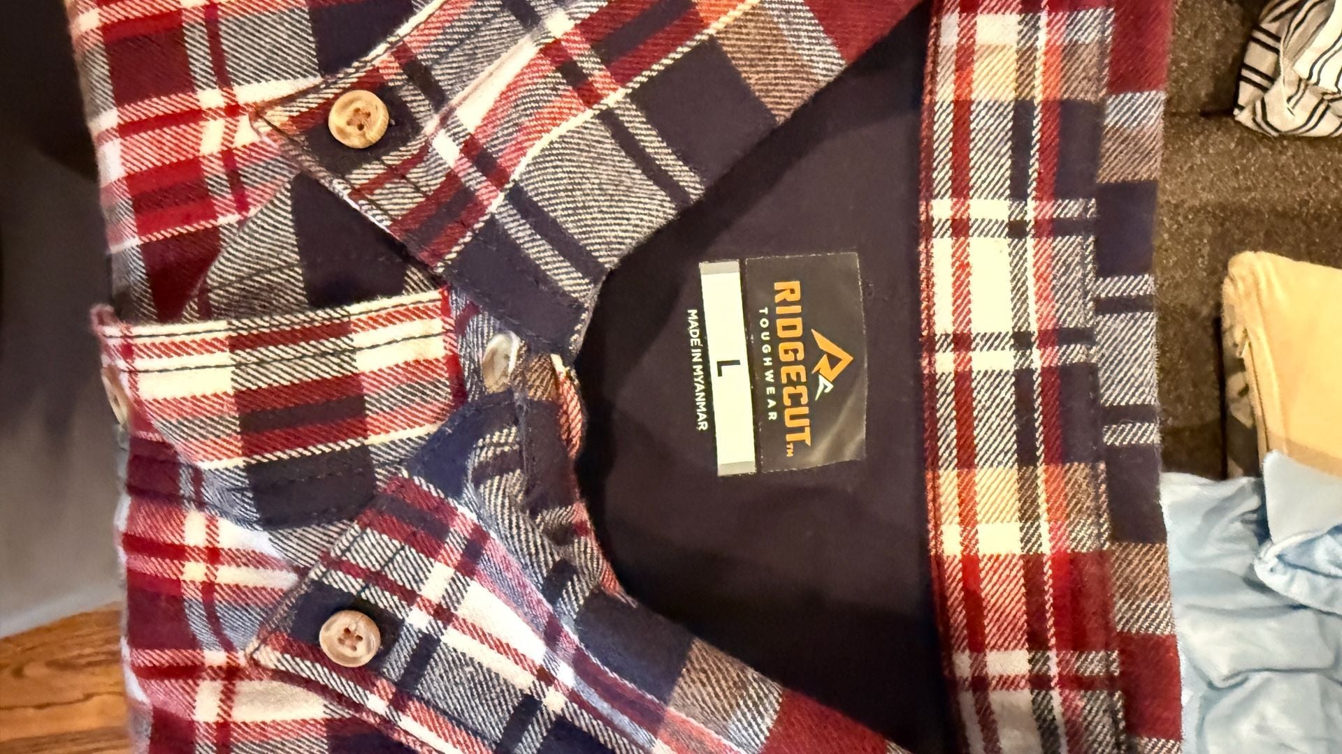 Ridgecut Toughwear Heavyweight Flannel Shirt Size L Navy Red Plaid NWT 7